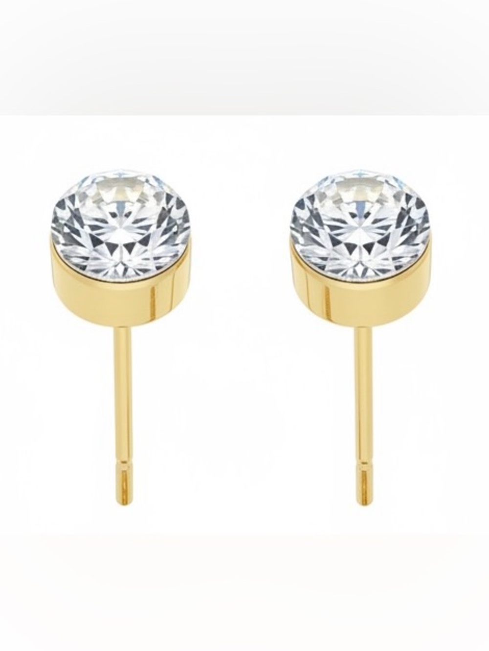 Gold Tone CZ Bezel Stud Earrings - Women Jewelry